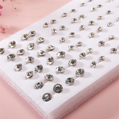 36Pair Mixed Size White Color Crystal Stud Earrings Set Women Girls Small Plastic Geometric Rhinestone Earrings Set Jewelry Gift
