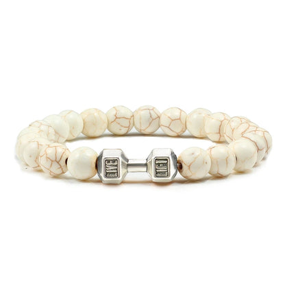 Bracelet en pierre volcanique naturelle pour hommes, perles mates noires, breloque haltère, bracelets à breloques pour femmes, bijoux de fitness