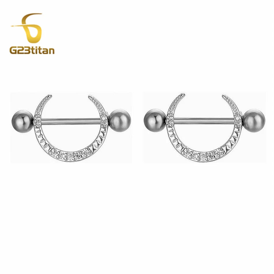 2 bagues de mamelon en zircon couleur argent hypoallergéniques 14G 16mm en titane, piercing barbell droit, bijoux de plage sexy, ornement pour femme