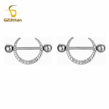 2 bagues de mamelon en zircon couleur argent hypoallergéniques 14G 16mm en titane, piercing barbell droit, bijoux de plage sexy, ornement pour femme