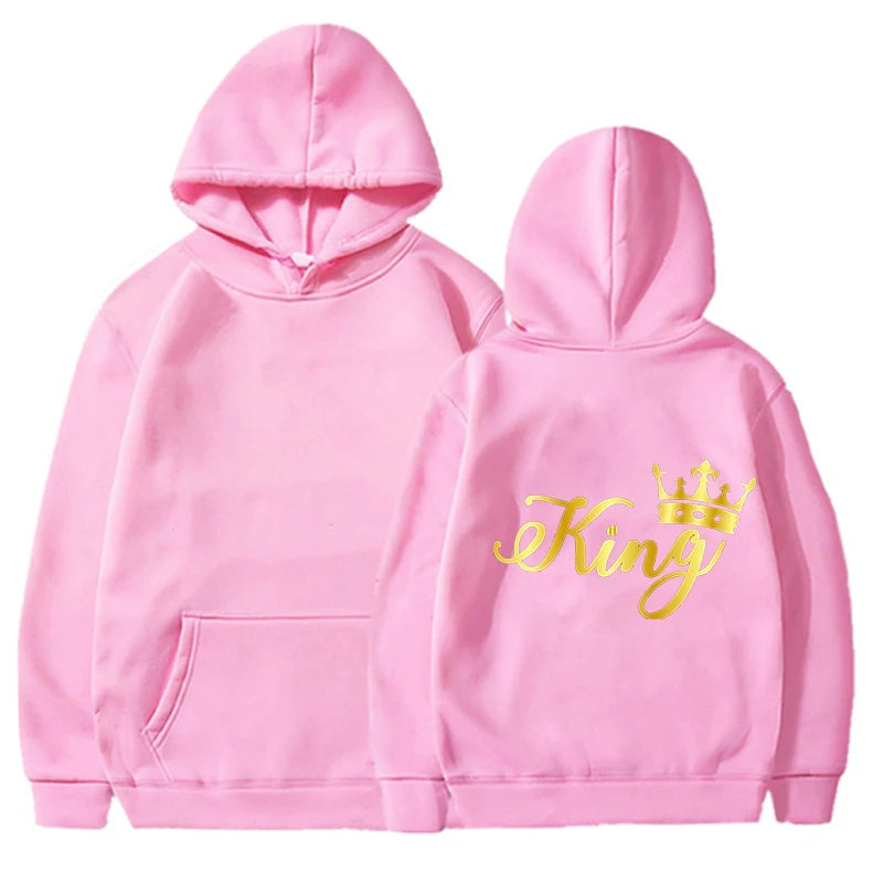 Nouveaux Sweats à Capuche Roi et Reine Unisexe pour Couples Pull à Capuche Harajuku Streetwear Manches Longues pour la Saint-Valentin