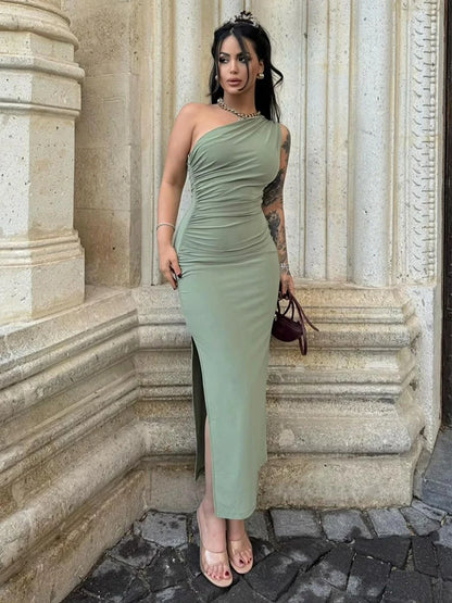 Summer Women' Maxi Dresses Sexy Split Fashion Sleeveless Backless Slim Dress Female Casual Streetwear Club Elegant Party Dresses