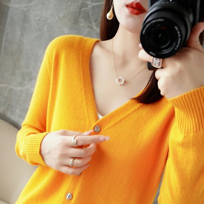Pull ample pour femme à col en V, style vent frais et élégant