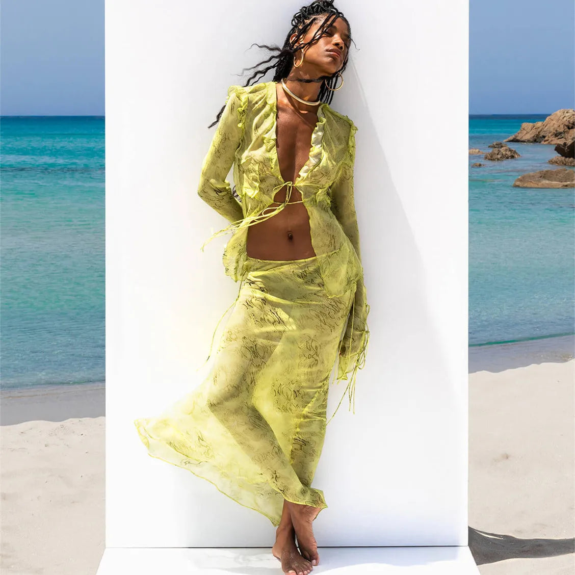 Hirigin Chic Women 2 Piece Long Skirt Sets Sexy Floral Crop Cami Top Low Waist Bodycon Ruffle Maxi Skirt Summer Beachwear