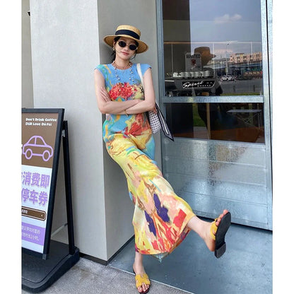 Robes pour femmes Vêtements femme Robe plissée imprimée de haute qualité Miyake Style national chinois Jupe cheongsam Jupe queue de poisson Été