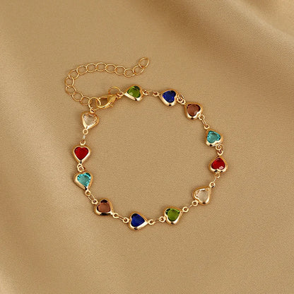 Elegant Red Crystal Zircon Metal Chain Bracelets for Women Colorful Heart Bracelets Party Wedding Wrist Charms Jewelry Gift