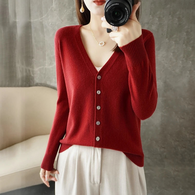 Pull ample pour femme à col en V, style vent frais et élégant