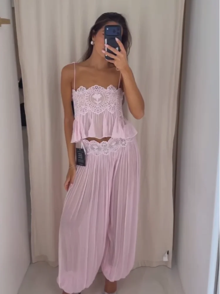 Lace Sweetheart Neck Lace Trim Corset Cami Top & Satin Midi Skirt 2-Piece Set 2026 Summer Chic Coquette Sweet Women Date Outfit