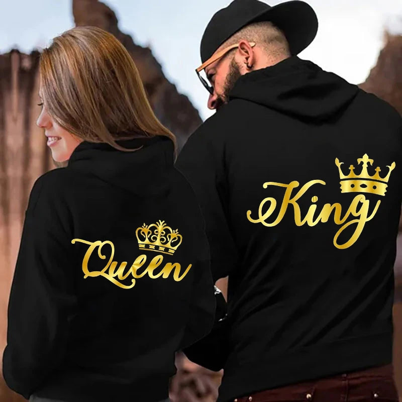 Nouveaux Sweats à Capuche Roi et Reine Unisexe pour Couples Pull à Capuche Harajuku Streetwear Manches Longues pour la Saint-Valentin