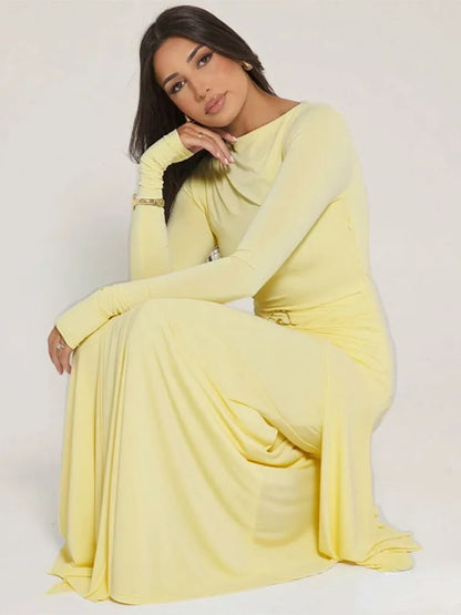Mozision Elegant Long Sleeve Ruched Sexy Maxi Dress Women Gown Autumn Fashion Draped Bodycon Long Dresses Female Clothing