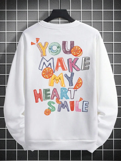 Pull décontracté femme lettre You Make My Heart Smile imprimé sweat-shirt chaud et doux à capuche ample col rond polaire vêtements féminins