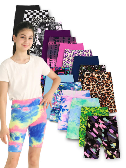 Random 5pcs girls yoga band soft stretchy biker shorts, high waist bermuda short leggings for children dancing sports
