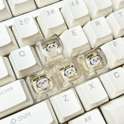 Cute MAO Profile WASD Keycpas Cat-shaped Animate Cartoon Expression Emoji Kaomoji Key Caps for MX Switch DIY Mechanical Keyboard