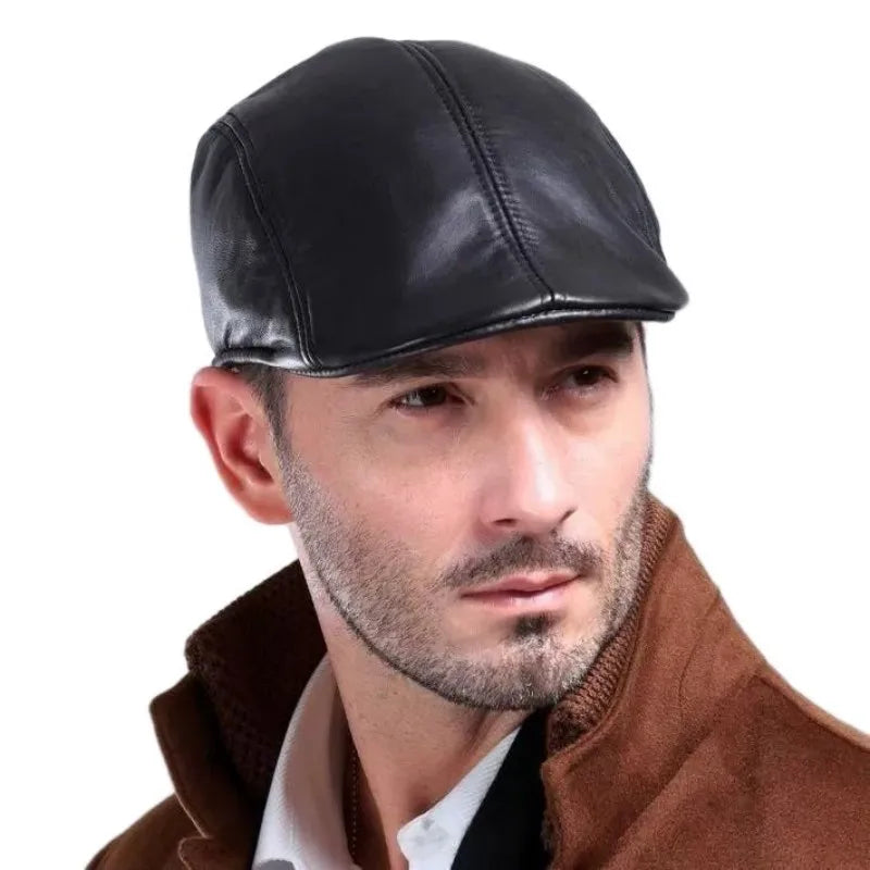 Fall Winter PU Men's Beret Hat Fashionable Casual Style Headwear for Men Bright Leather-like Warm Forward Hats Visors for Women