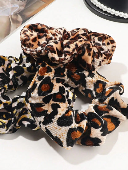 3/6/12PCS Leopard Velvet and Silk Satin Scrunchies Hair Ties Hair Elastics Bands Ponytail Holder Hair Accessories for Women Girl