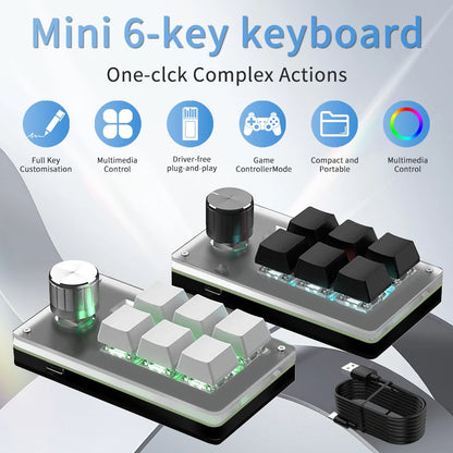 6 Keys 1 Mini Knob RGB Keyboard for Photoshop USB Mechanical Keyboard Gamer Macro Custom Keyboard Gaming Custom Programming Knob