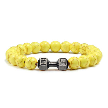 Bracelet en pierre volcanique naturelle pour hommes, perles mates noires, breloque haltère, bracelets à breloques pour femmes, bijoux de fitness