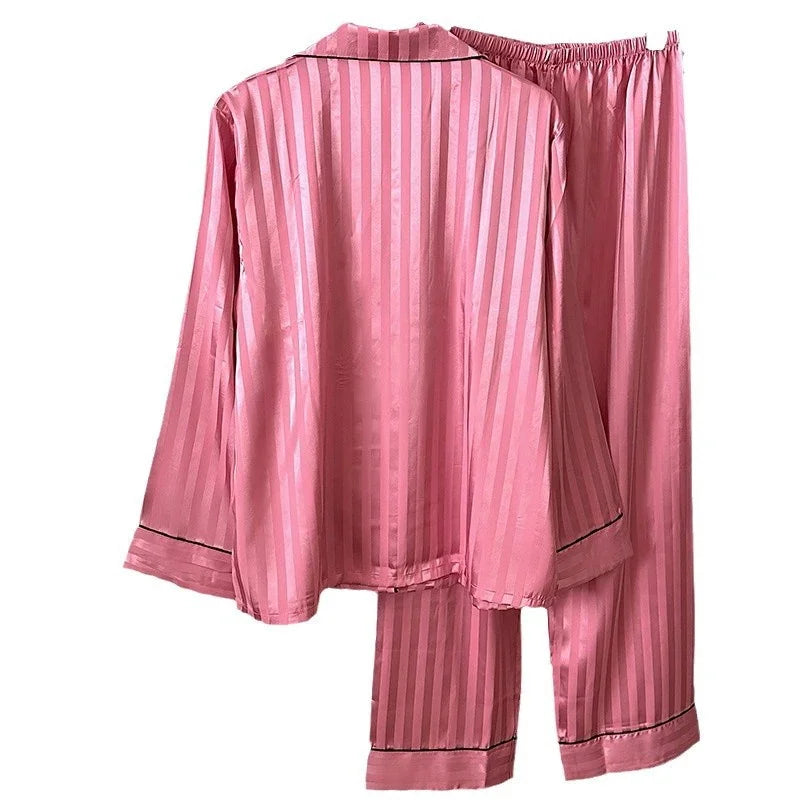 Women Two-Piece Pajamas Lady Sleepwear 2025 New Classic Female Housewear Simulated Silk Summer Cool Long Sleeve Trousers Suit