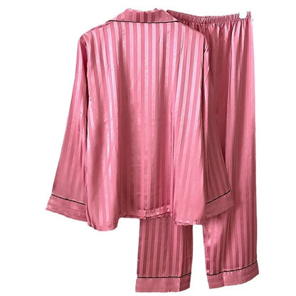 Women Two-Piece Pajamas Lady Sleepwear 2025 New Classic Female Housewear Simulated Silk Summer Cool Long Sleeve Trousers Suit