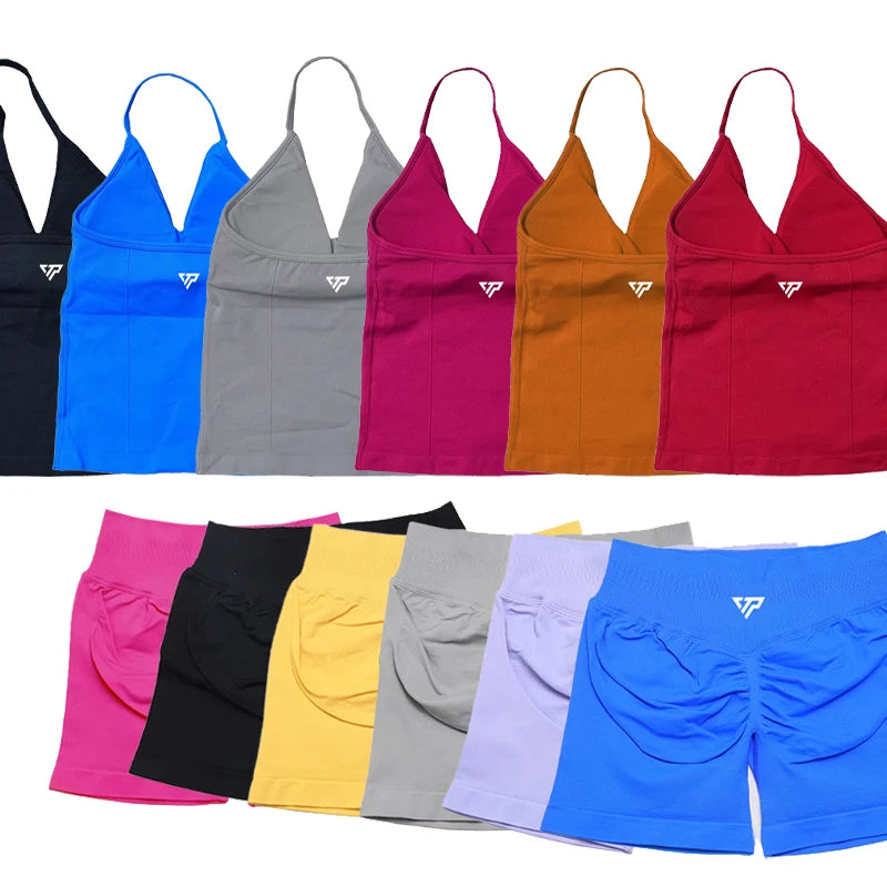 Ensembles 2 pièces Keep That Pump short haut tenues femme ensembles de yoga ensembles de sport soutien-gorge sans couture de haute qualité à lacets ensembles de sport anti-rayures