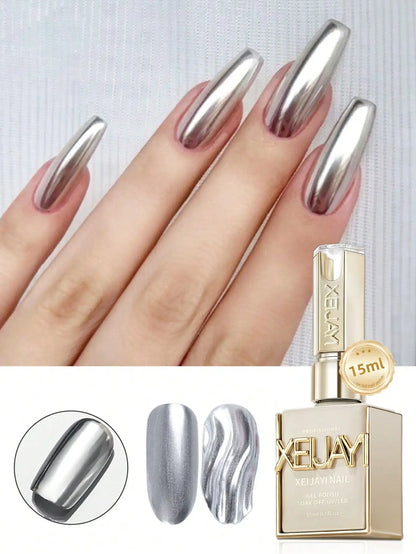 15ML Vernis à Ongles Gel Peinture Métallique Argent Miroir Soak Off Gel Vernis à Ongles Argent Miroir Paillettes Gel UV Pour Manucure à Domicile DIY