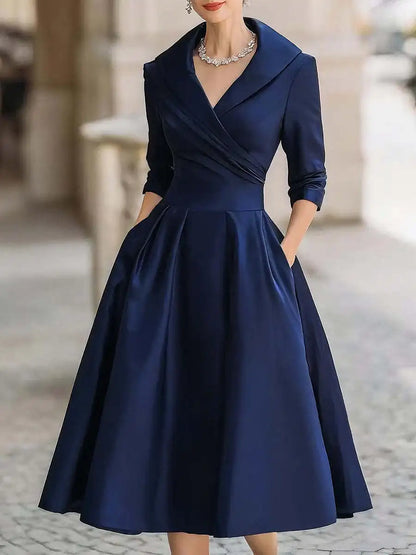 Robe de soirée longue élégante pour femme, nouveau style, col en V, taille cintrée, manches longues, pour un look amincissant et élégant
