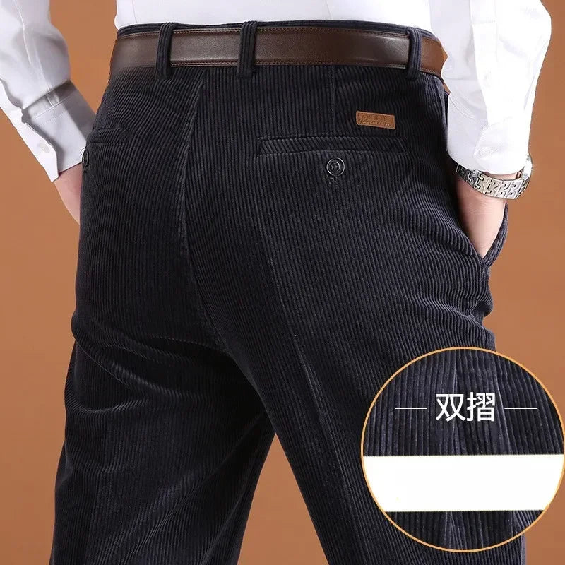 Corduroy Men Trousers Straight Thick Warm Autumn Winter Men Pants High Waist Mens Pants Plus Size 40 42 44 46