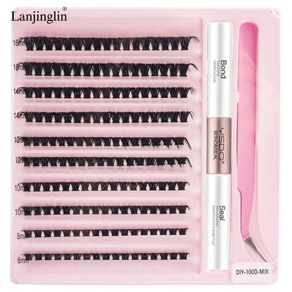 Nouveau kit de cils individuels 10 rangées - Cils groupés naturels longs à faire soi-même avec colle et scellant pour extensions de cils - Outils de maquillage Faux Cils