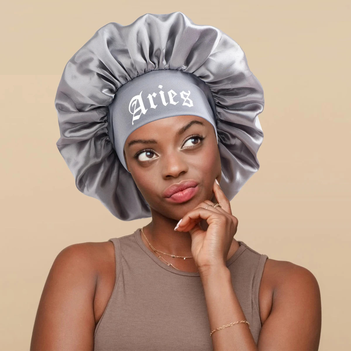 1PConstellation printing satin wide band sleep bonnet ,soft sleeping bonnet with wrap band,make up washing face daily use bonnet