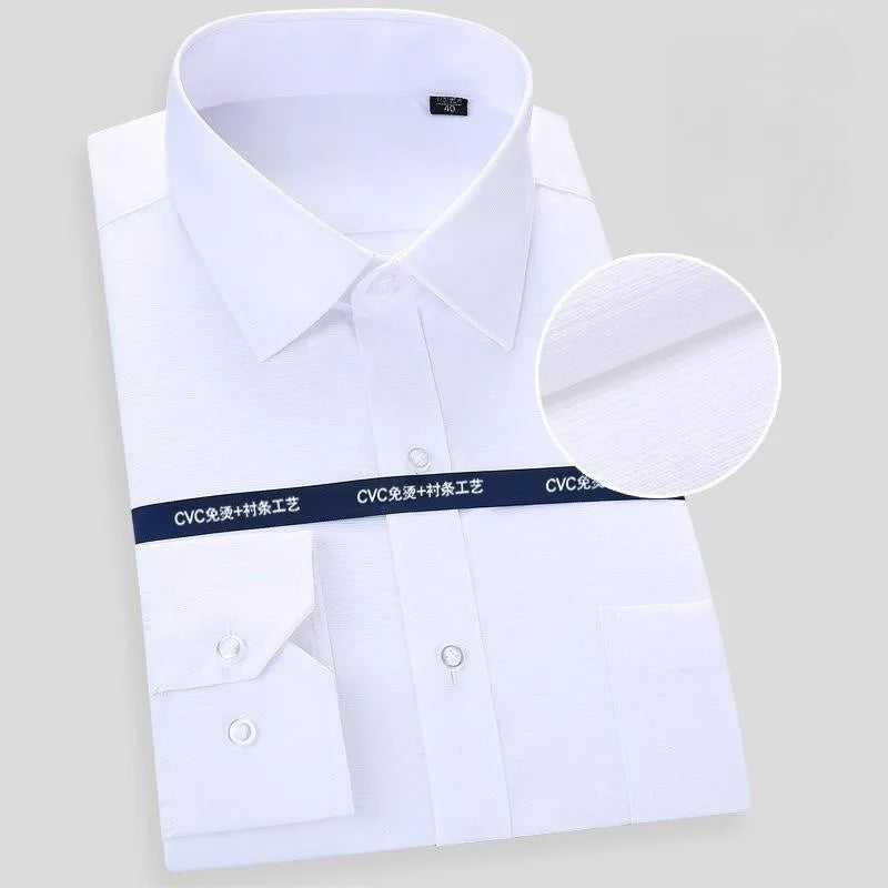 High Quality 100% Cotton Men Dress Long Sleeve Shirt New Solid Male Plus Size Regular Fit Stripe Business Shirt White Blue 8XL