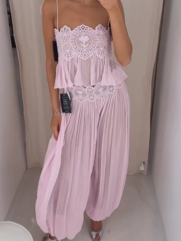 Lace Sweetheart Neck Lace Trim Corset Cami Top & Satin Midi Skirt 2-Piece Set 2026 Summer Chic Coquette Sweet Women Date Outfit