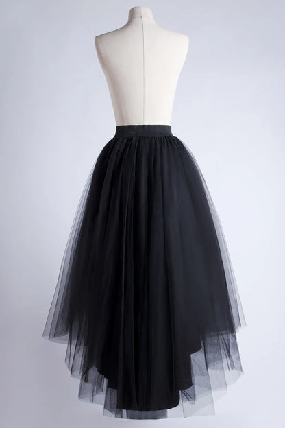 MisShow Jupe longue asymétrique en tulle style gothique punk pour femme, taille élastique, maille, costume de soirée, bal, cocktail, longue robe tutu
