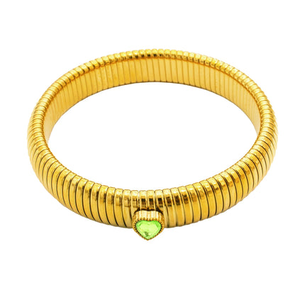 Waterproof Stainless Steel Retro Elasticity Thick Metal Polish Bracelet 18K Gold Plated Trend Fashion Unisex Jewelry Men Women