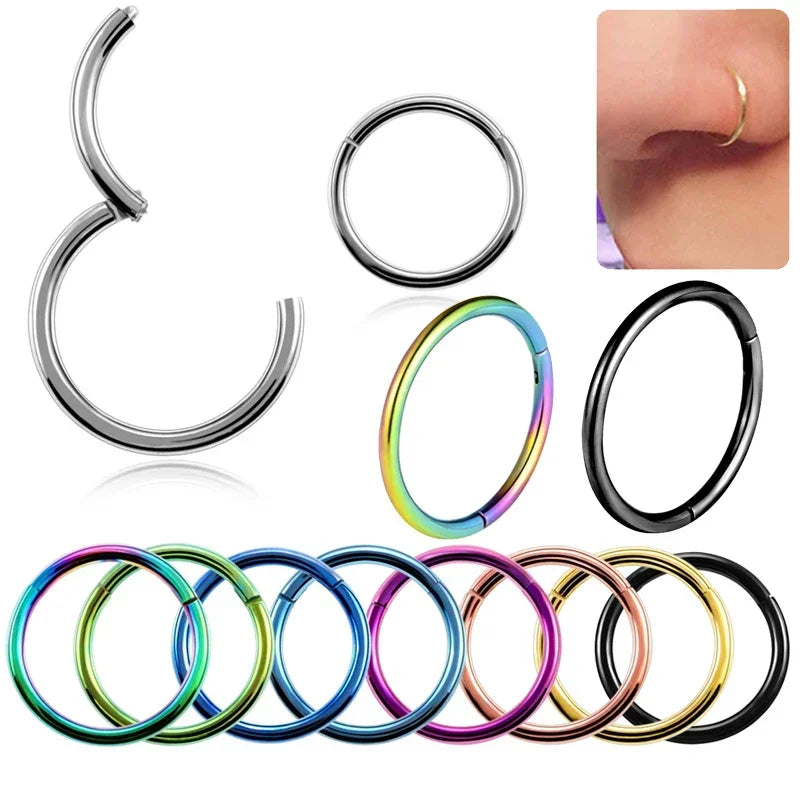 5pc Nose Rings Hoop Hinged Clicker Segment Nose Rings Ear Cartilage Ring Clip Stainless Steel Ear Nose Ring Body Jewelry Gift