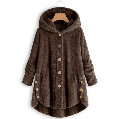 New Fashion Autumn Winter Women's Solid Button Coats Ladies Warm Teddy Bear Loose Outwear Female Plush Coat Hooded Plush Jackets