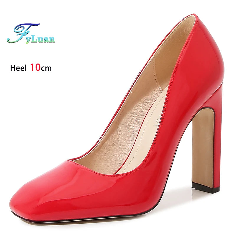 Square Head Single Shoes For Women 10CM Thick Heeled Shallow Mouth Model Shoes Designer 2025 Office Lady Pumps Summer High Heels