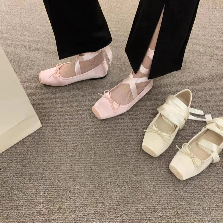 Women's Ballet Flats Ballerina Shoes 2026 Summer New Flower Mary Jane Comfortable Riband Strap Elegant Flats for Women 51441