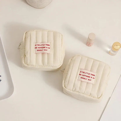 Mini trousse de maquillage carrée coréenne, petite trousse pour écouteurs, porte-monnaie, sac de rangement portable pour rouge à lèvres pour fille