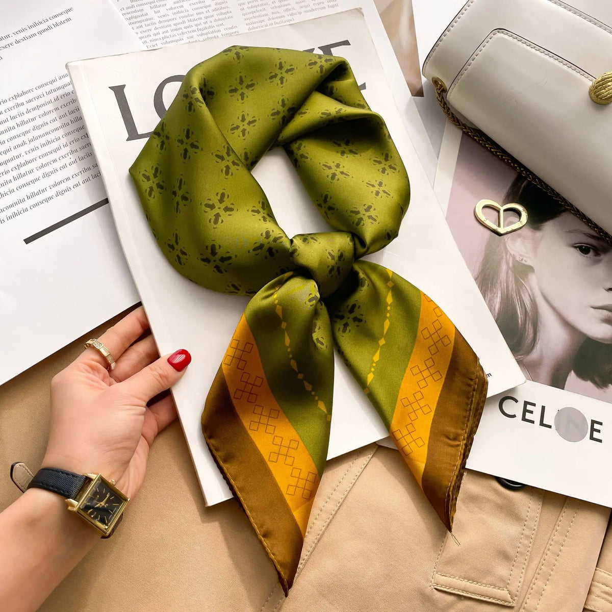 2025 Summer Hijab Head Girl Luxury Silk Square Plaid Scarf Women Satin Neck Hair Tie Band Soft Work Neckerchief