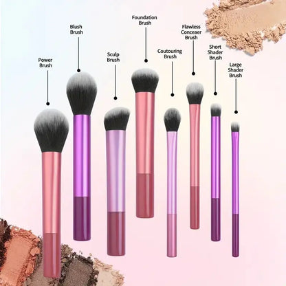 Lot de 8 pinceaux de maquillage professionnels – Poils synthétiques doux et de qualité supérieure, sans cruauté envers les animaux, faciles à nettoyer, pour fond de teint, fard à joues, fard à paupières, cosmétiques