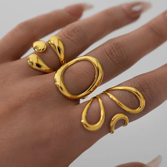 Vintage Minimalist Large Rings for Women Stainless Steel Gold Plated Waterproof Hip-Hop Women's Finger Ring Aesthetic Jewelry