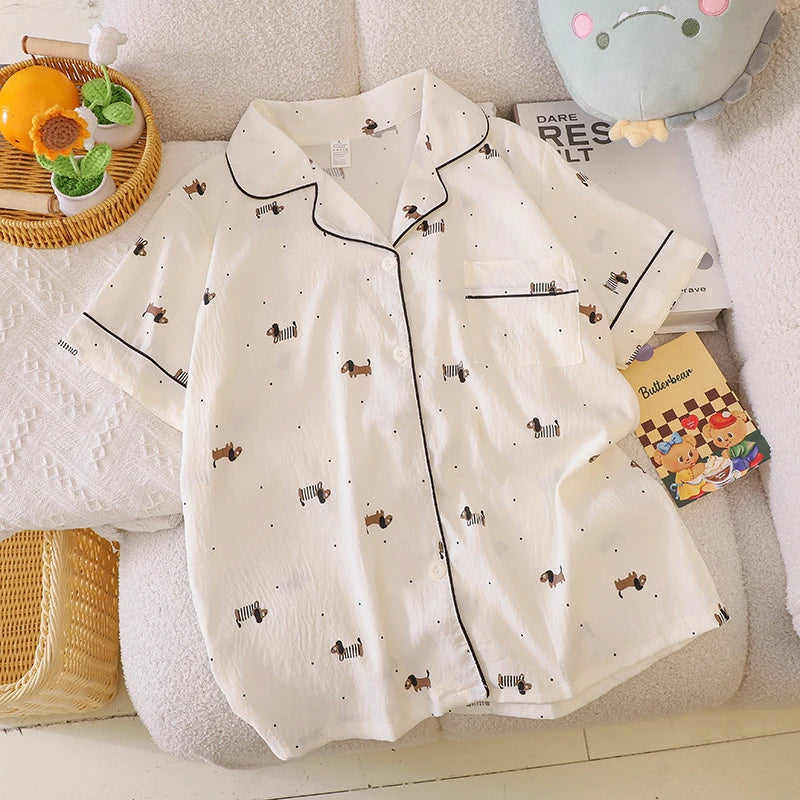 2Two-piece pajama set for women, summer short-sleeved shorts2026New sweet home wear two-piece set, lightweight style