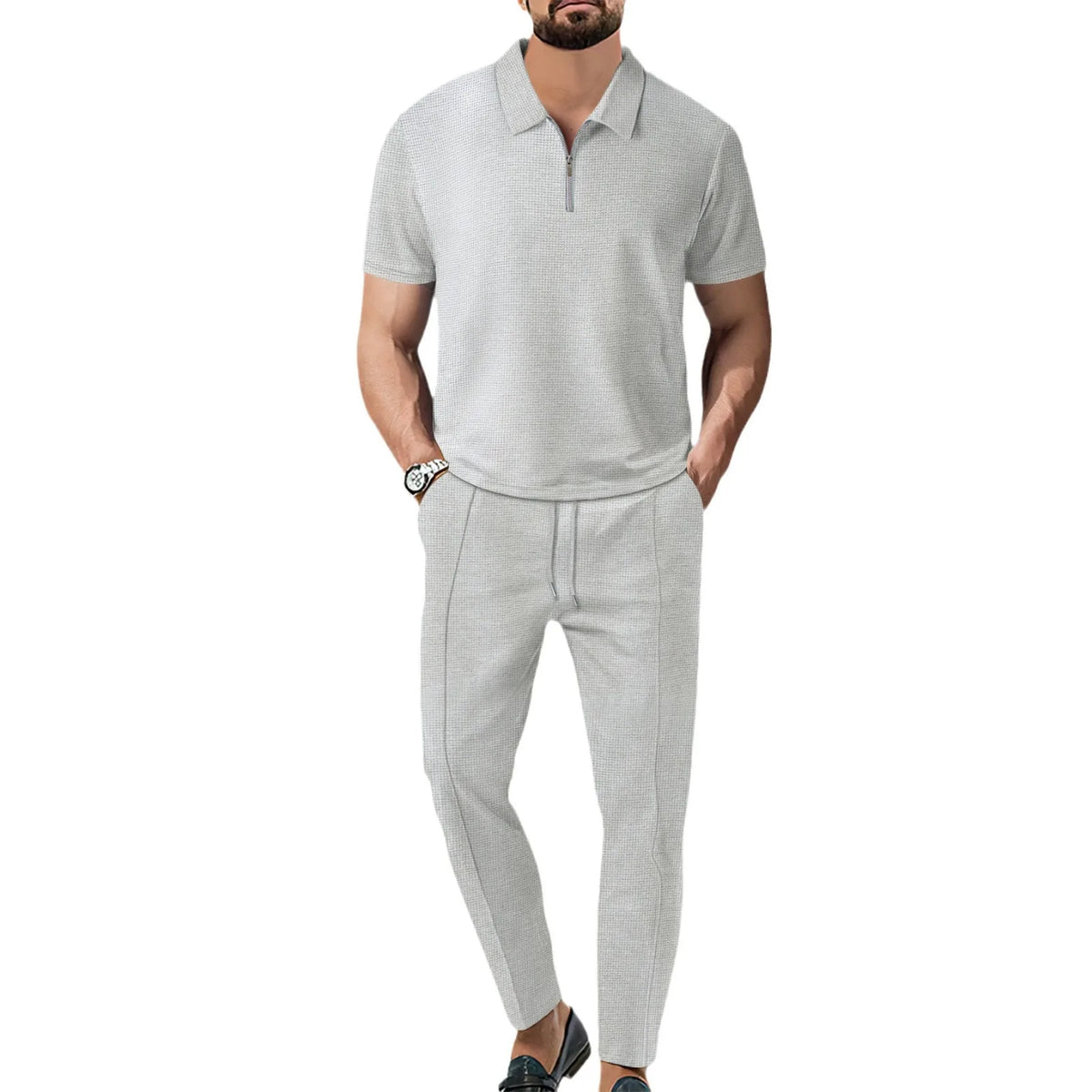 Ensemble Polo et Short de Sport pour Homme, Manches Courtes, Chemise Polo Élégante avec Fermeture Éclair et Short, Ensemble Décontracté Streetwear 2 Pièces pour Homme