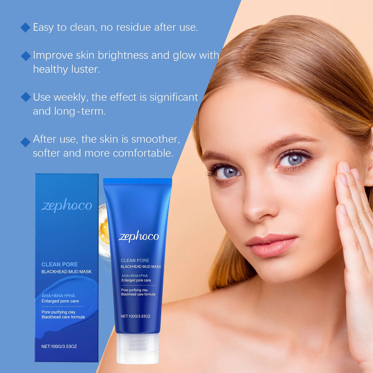 Pore Cleaning Mud Mask Blackhead Remover With AHA BHA PHA Peel Off Deep Cleansing Exfoliator For Oily Acne Skin Minimize Pores