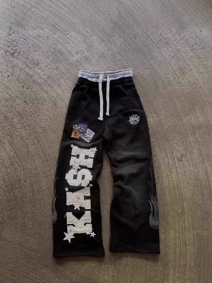 Autumn and Winter Fashion High Street Ins Fashion Men's and Women's Loose Straight Embroidered Printed Casual Pants