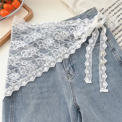 Bandana Triangulaire Bordure Dentelle Foulard Cheveux Dentelle Volantée Délicate Style Ins Foulard Cheveux 2-en-1 Bandeau Accessoire de Taille pour Tenues Y2K Foulard