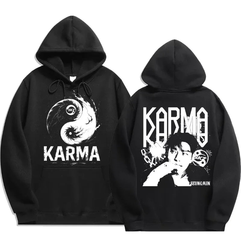 KPOP 4ème Album "KARMA" Sweat à capuche oversize unisexe même style FELIX HAN BANGCHAN CHANGBIN HYUNJIN LEE KNOW Vêtements K-POP