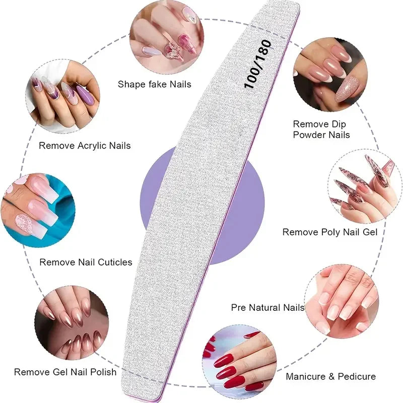 2pcs Double Sided Nail Files Set 100/180 Grit Reusable Sandpaper Polishers for Acrylic Nails Manicure Tools