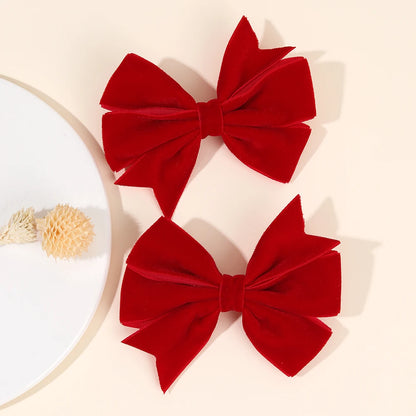 2Pcs Solid Velvet Bow Hair Clips Sweet Vintage Handmade Bownot Hairpins For Girls Children Fall Winter Headwear Hair Accessories