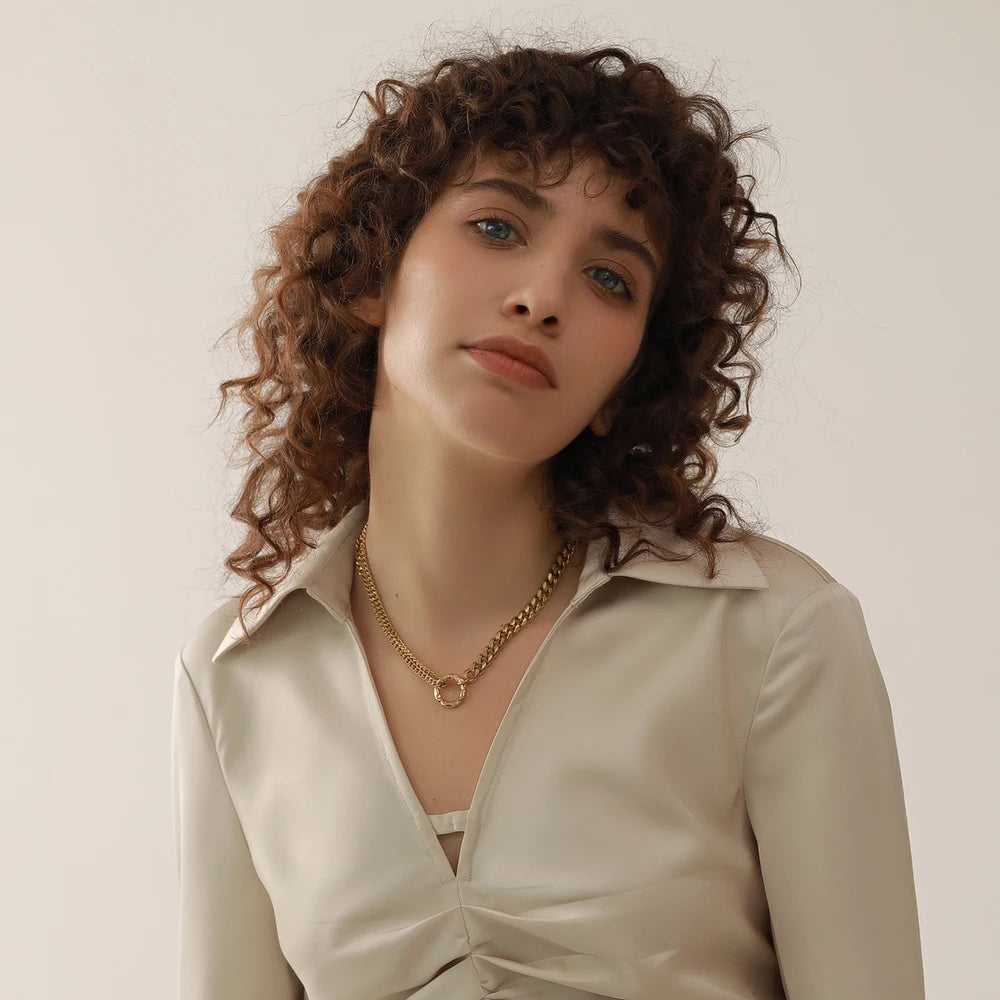Yhpup Gold Color Chain Statement Necklace for Women Stainless Steel Metal Charm Simple Jewelry Bijoux Acier Inoxidable Femme